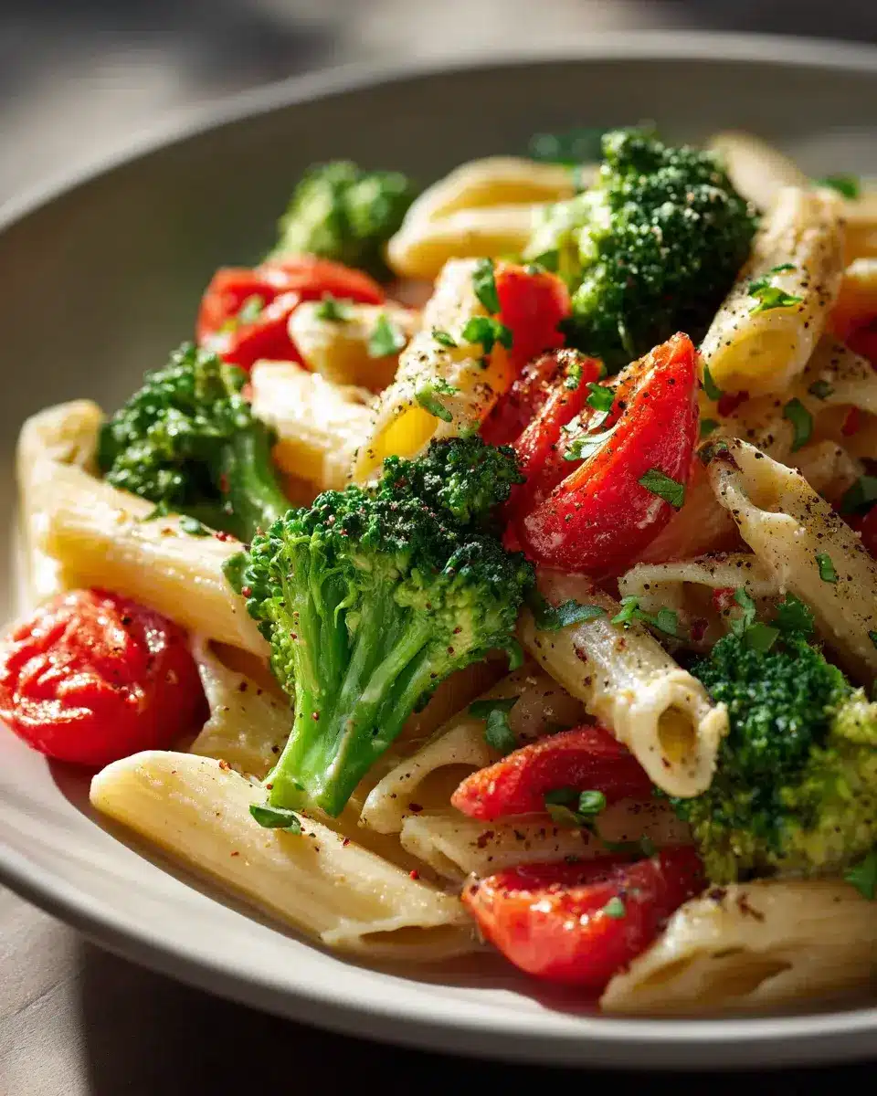 Vegane Brokkoli Tomaten Basilikum Pasta