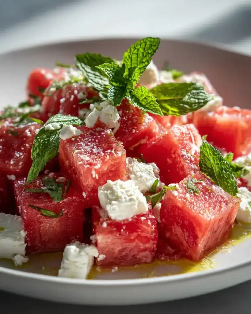 Sommerlicher Wassermelonen Feta Salat mit Minze – einfach lecker!