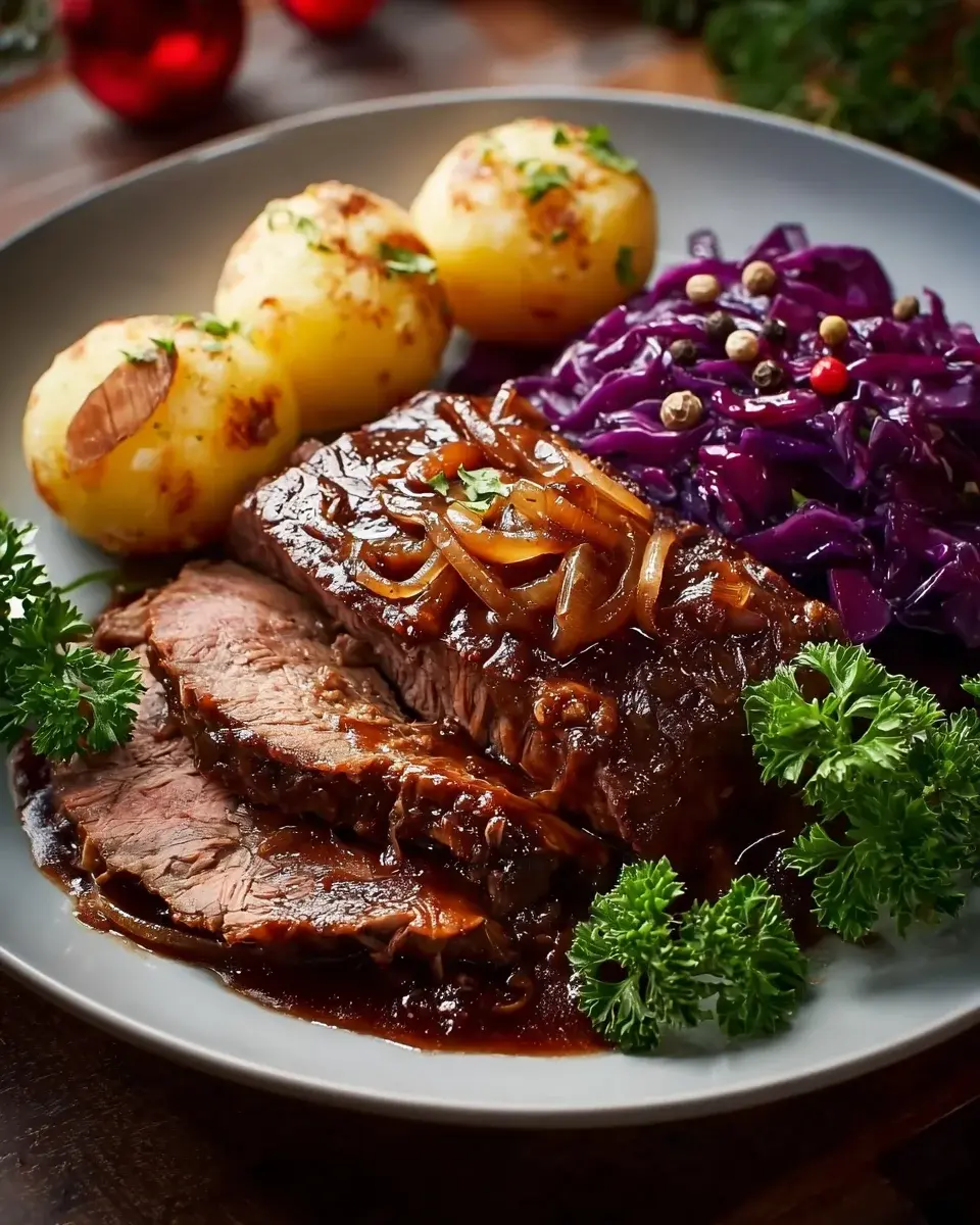 Weihnachtsbraten Rotwein Zwiebelsauce