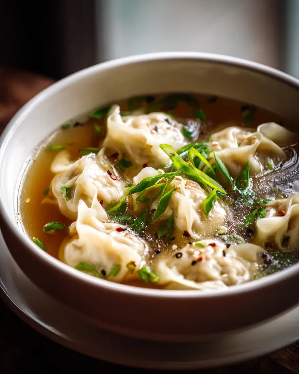 Wonton Suppe Rindfleisch Schnittlauch klare Brühe