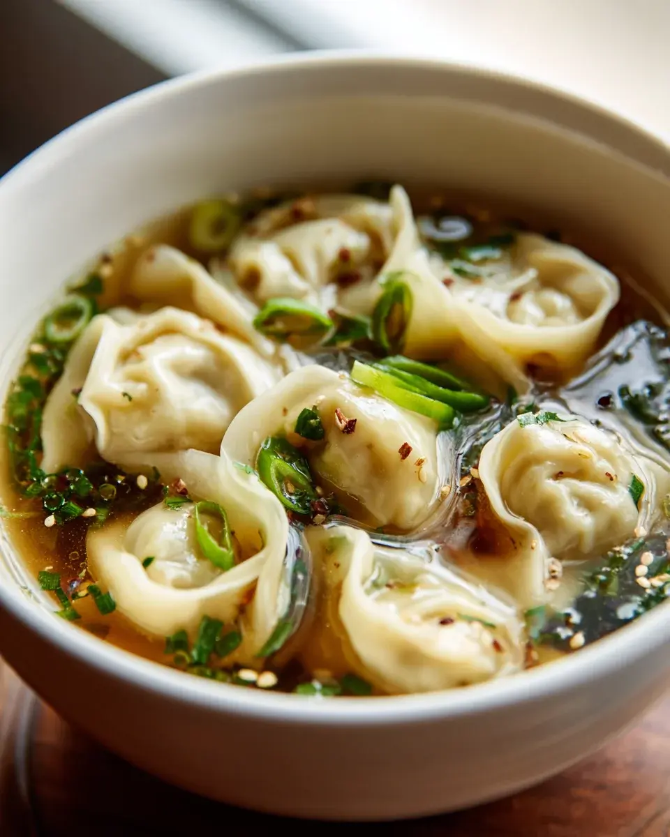 Wonton Suppe Rindfleisch Schnittlauch klare Bryhe