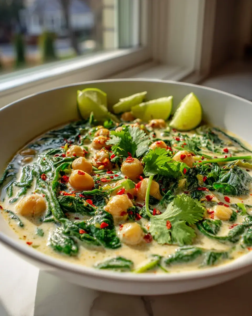 cremiger kokos kichererbsen spinat eintopf