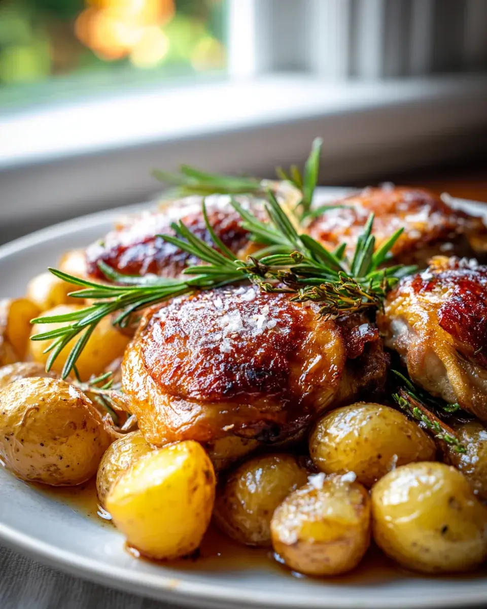 knuspriger Rosmarinkartoffel Hähnchenkeulen Blech