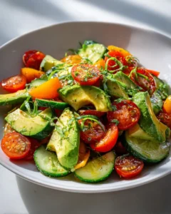 Avocado-Tomaten-Gurken-Salat mit Limetten-Vinaigrette