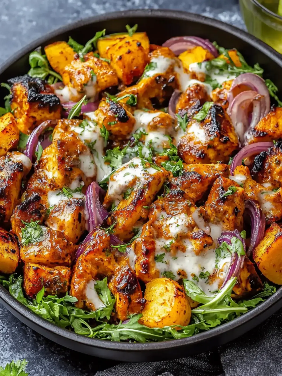 BBQ Hähnchen Süßkartoffel Pfanne