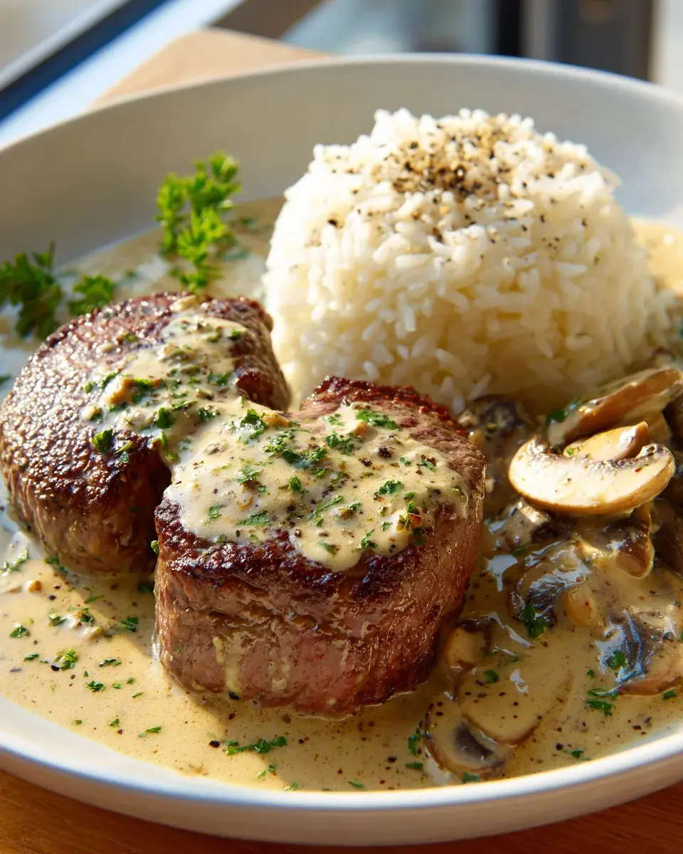 Beef Medaillons Pilzrahmsoße Reis-Pfanne Rezept