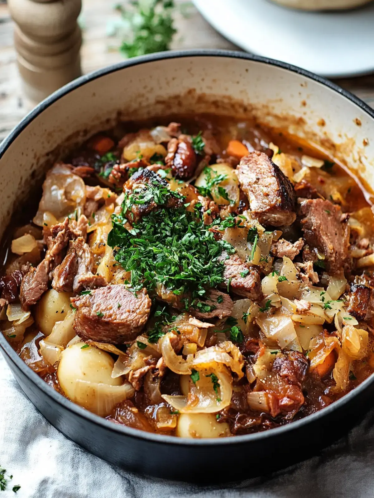 Bigos mit Rindfleisch im Dutch Oven