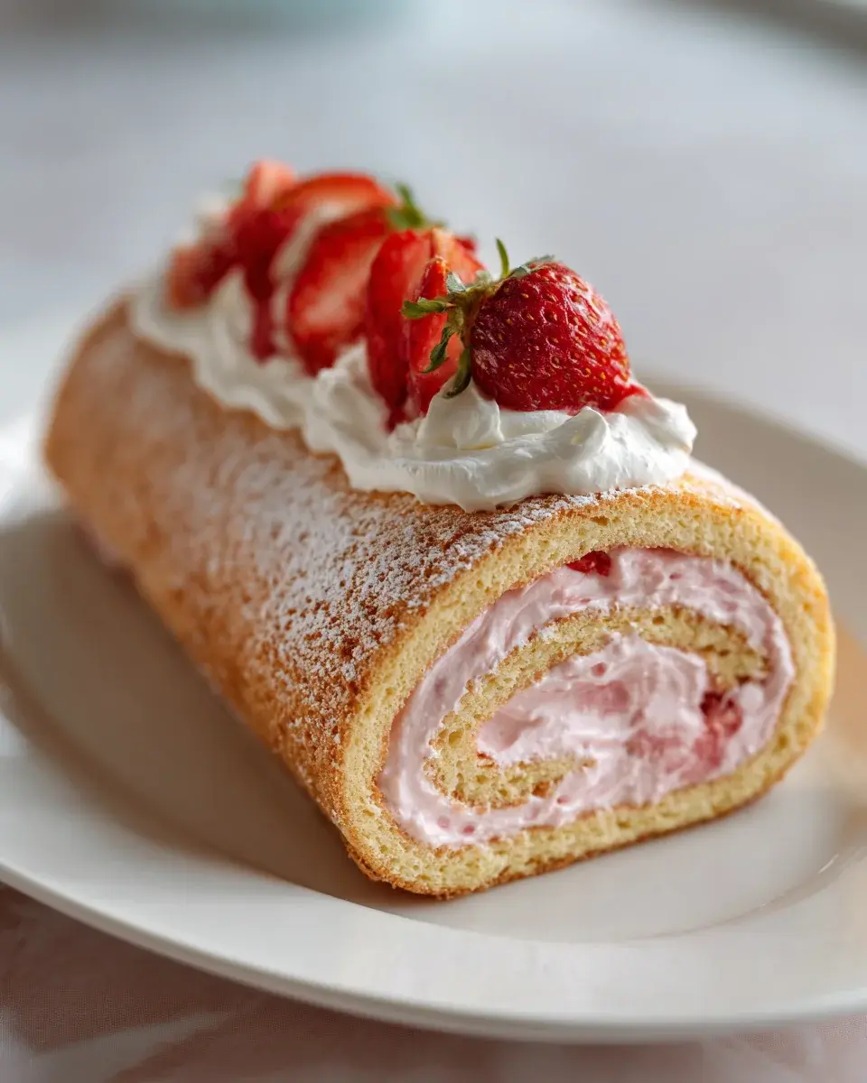 Biskuitrolle mit Erdbeerfüllung