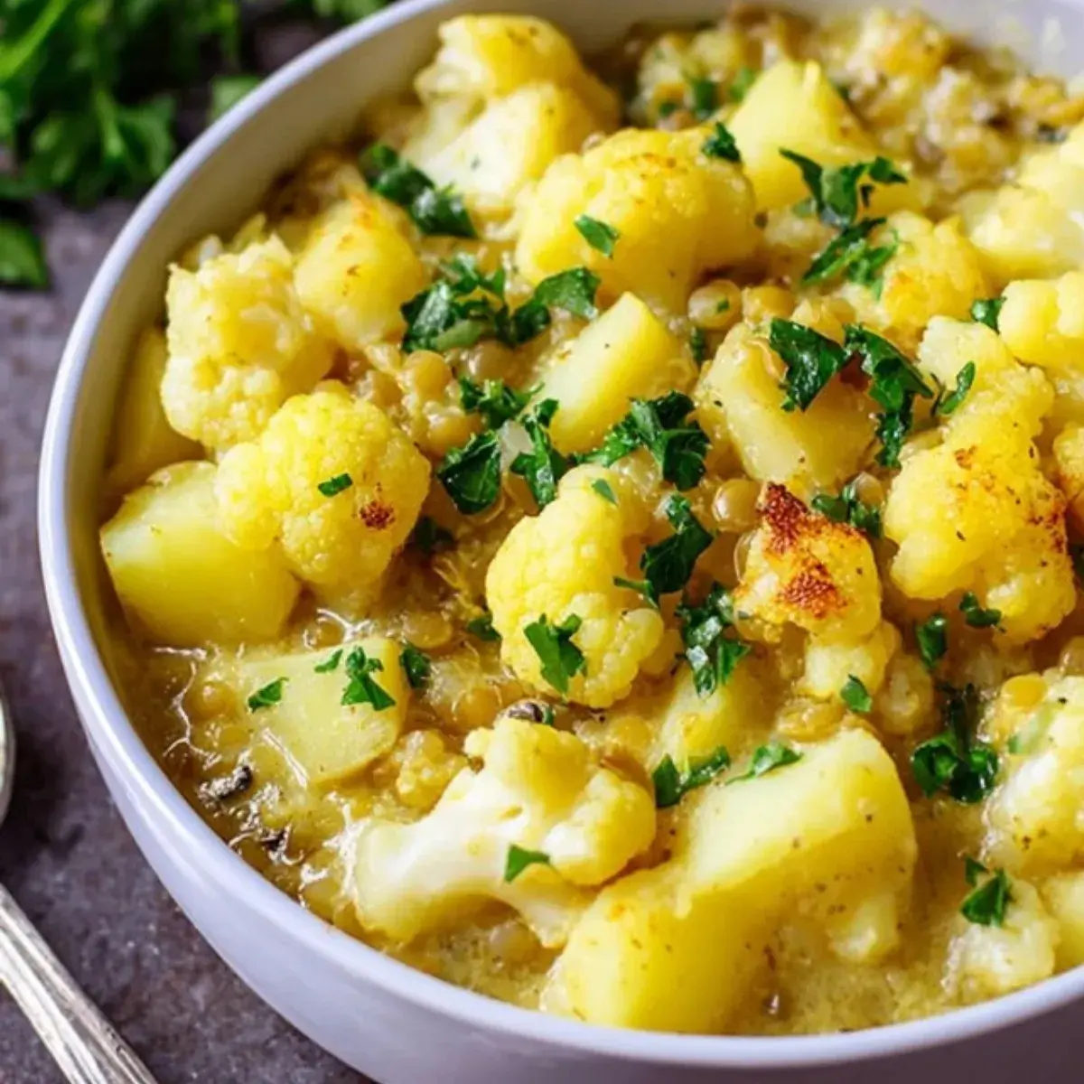 Blumenkohl Kartoffel Curry mit Linsen