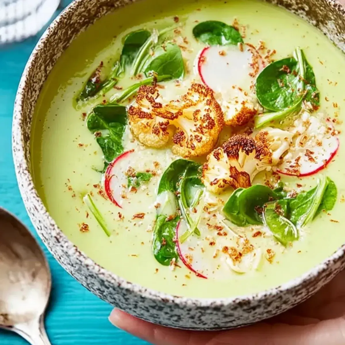 Blumenkohl Kokos Suppe mit Spinat
