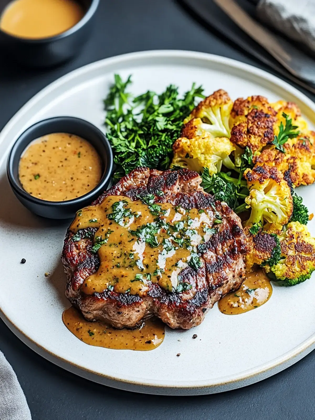 Blumenkohlsteak mit Pfefferrahmsauce