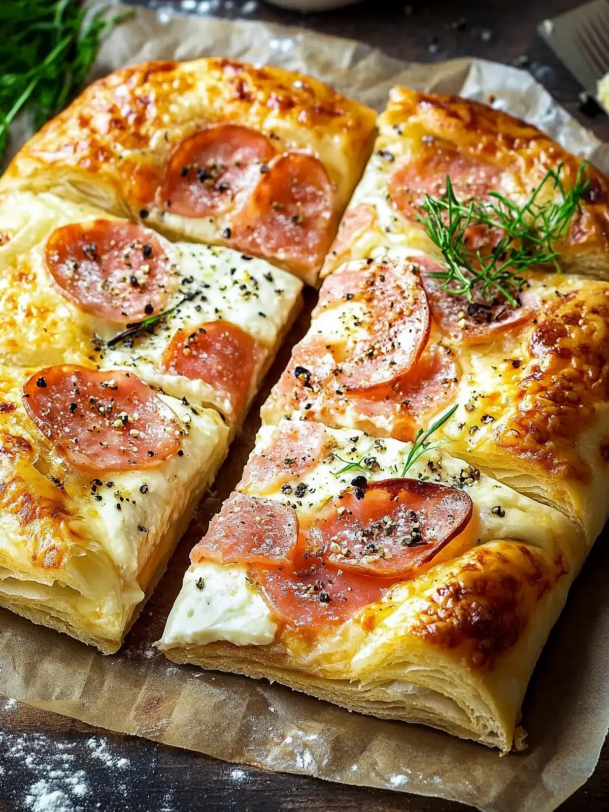 Blätterteig mit Schinken und Käse