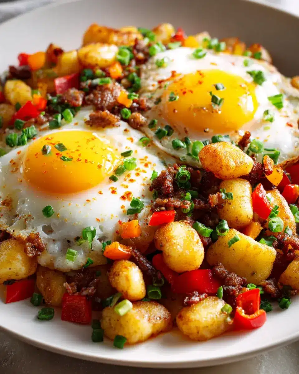 Breakfast Gnocchi Hash mit Ei und Rinderbacon