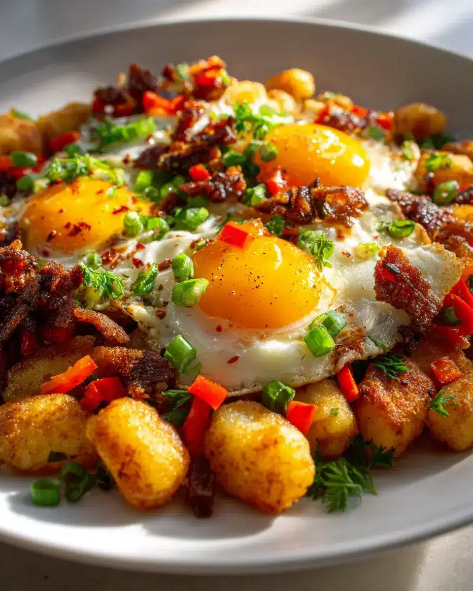 Breakfast Gnocchi Hash mit Ei und Rinderbacon