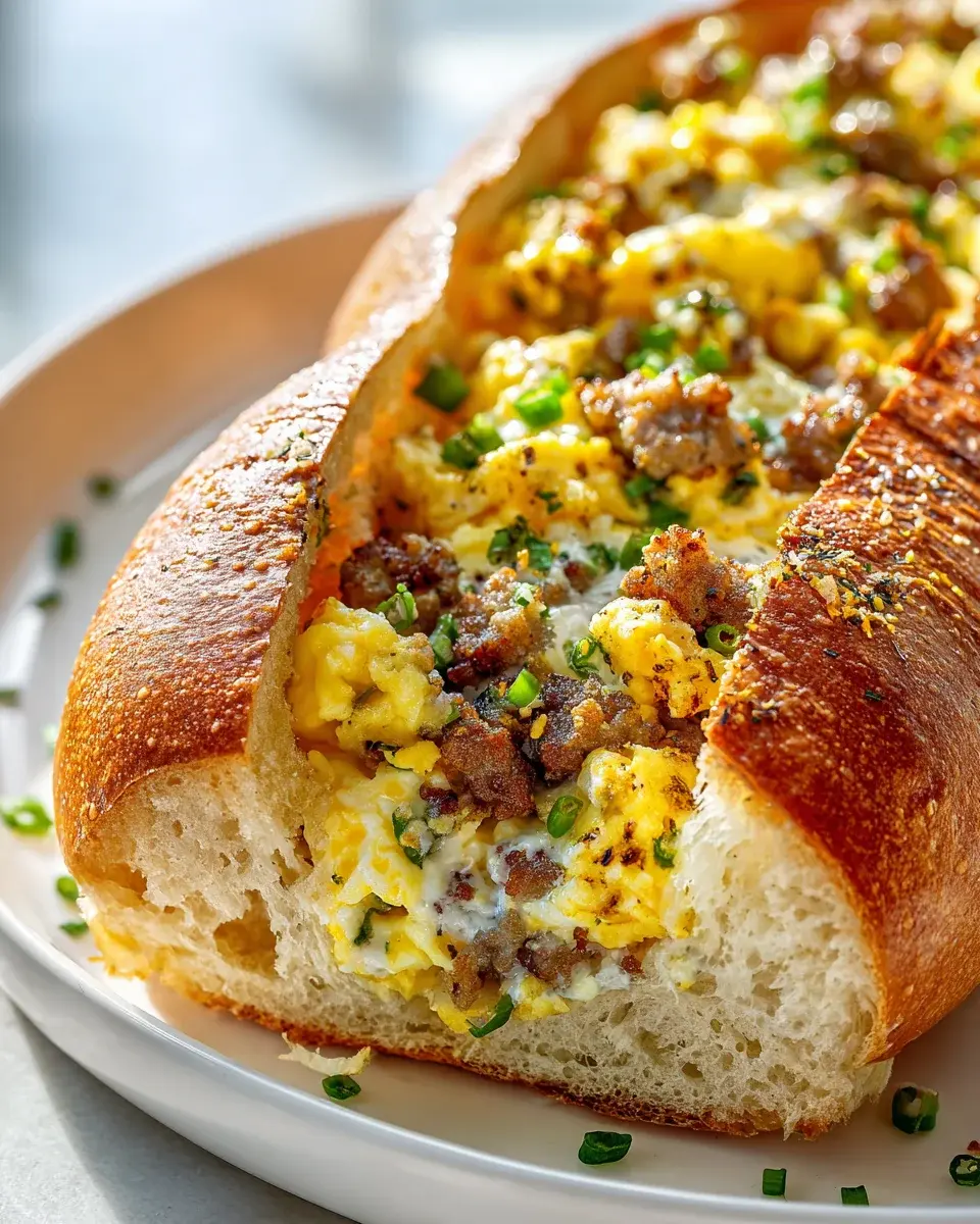 Breakfast Sausage Egg Cheese Stuffed Baguettes