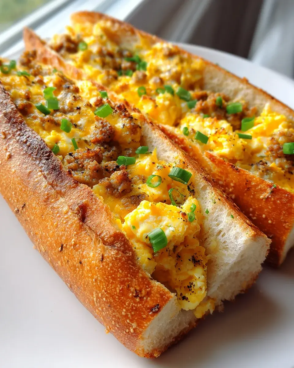 Breakfast Sausage Egg Cheese Stuffed Baguettes