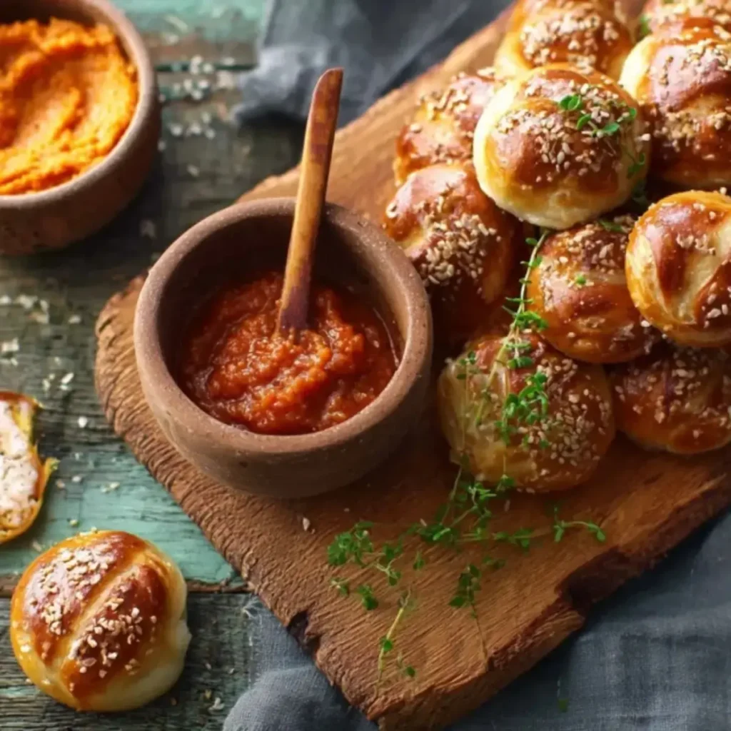 Bretzel Bites mit Dip und Tomatenbutter