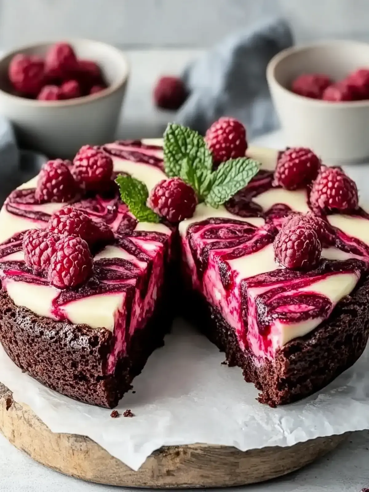 Brownieherzen mit Cheesecake und Himbeerswirle