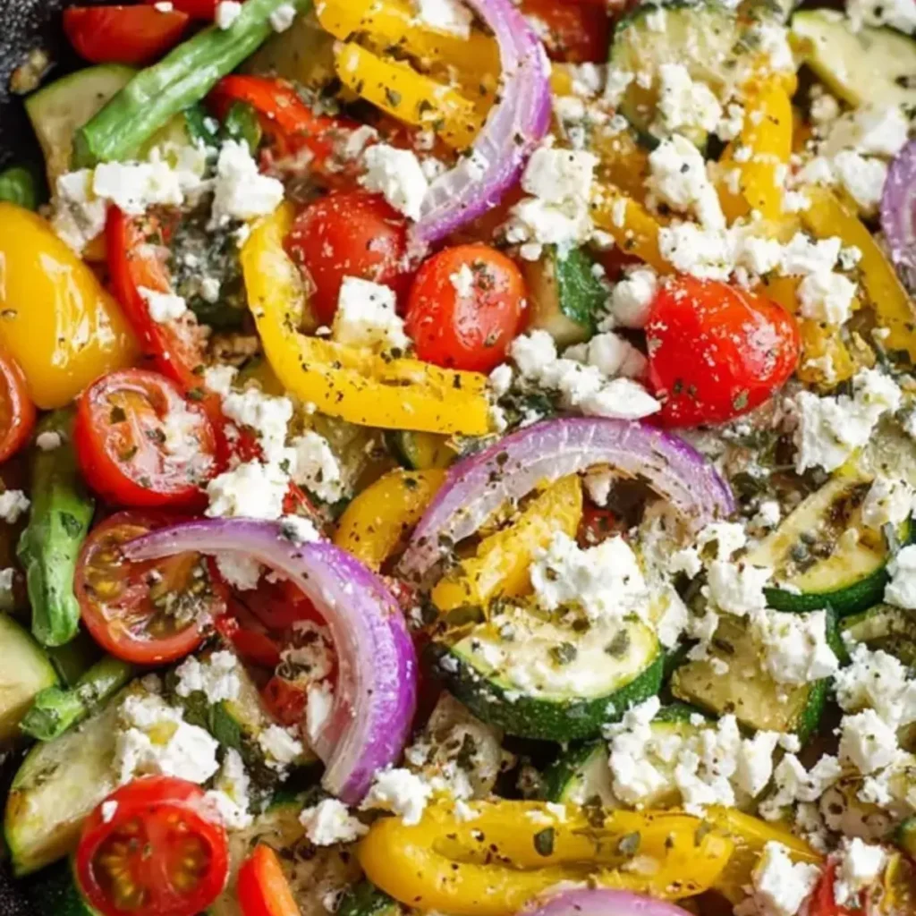 Bunte Gemüsepfanne mit Feta