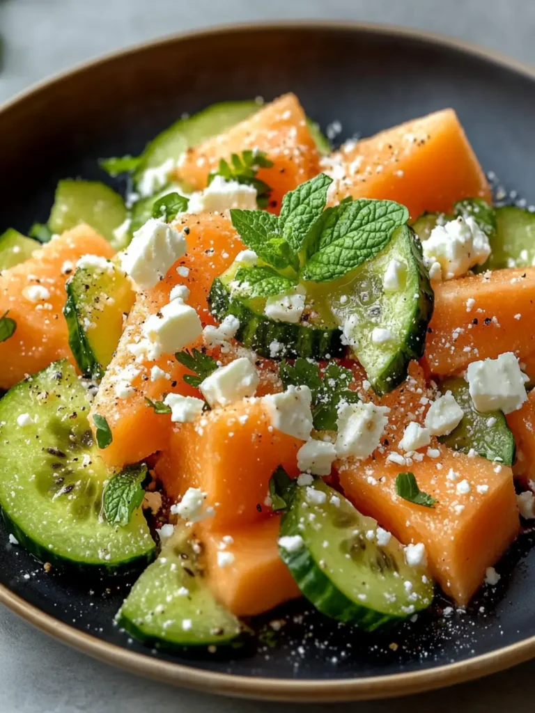 Cantaloupe-Melonen-Salat mit Gurke und Feta