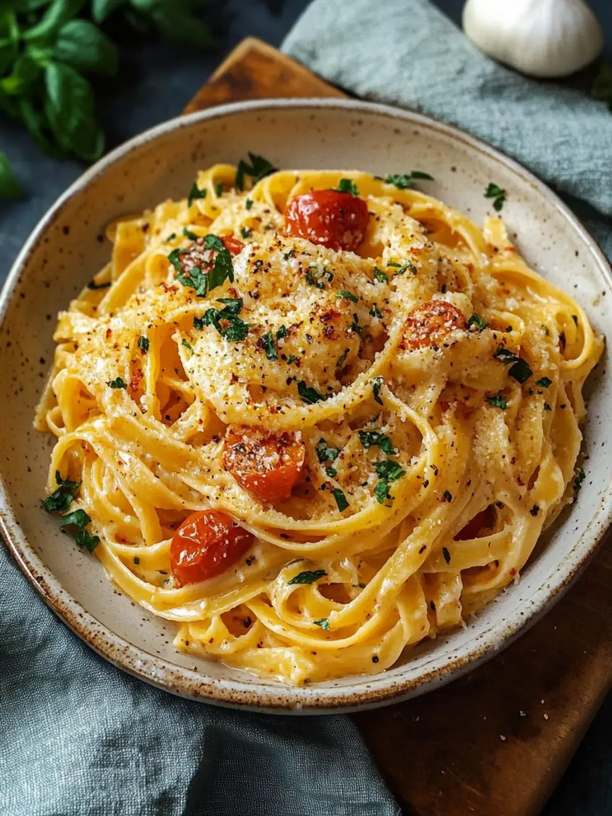 Cremige Knoblauch Garnelen Pasta