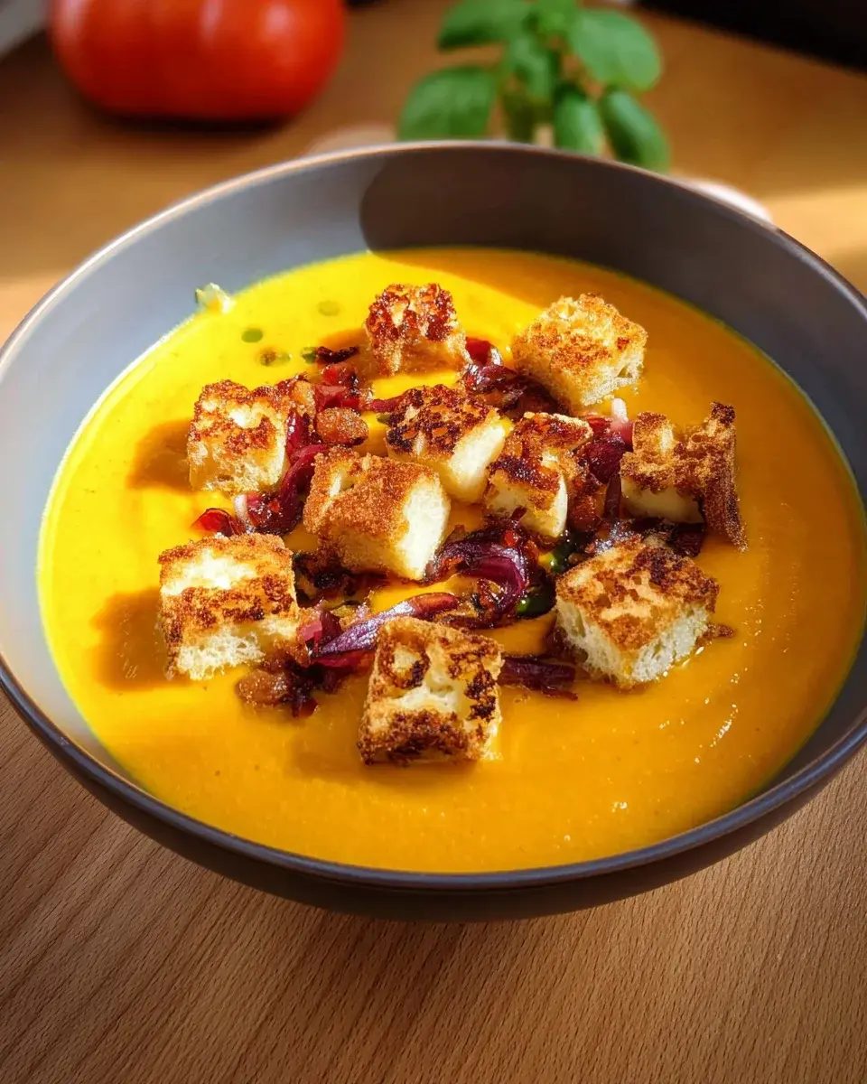 Cremige Kürbissuppe mit Halloumi