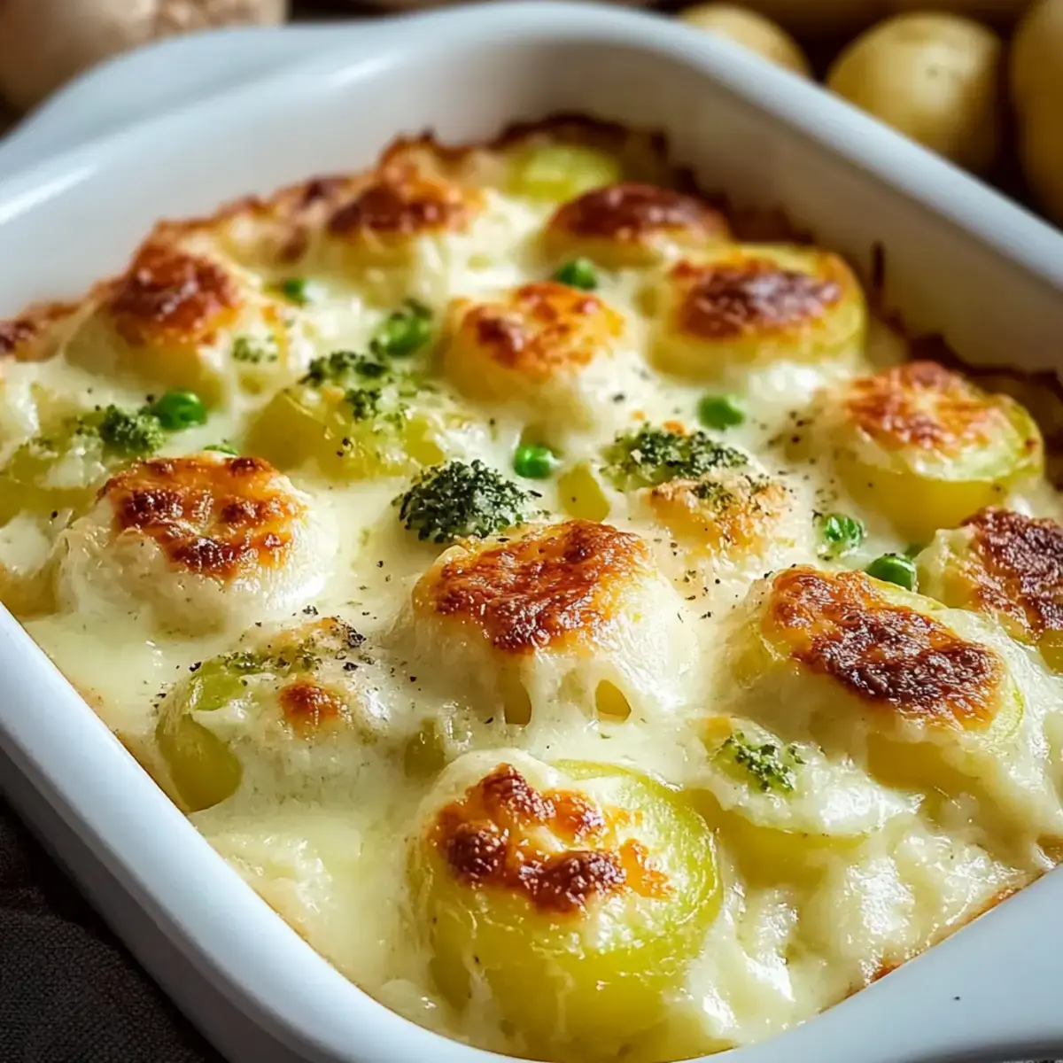 Cremiger Rosenkohlauflauf mit Kartoffeln und Käse