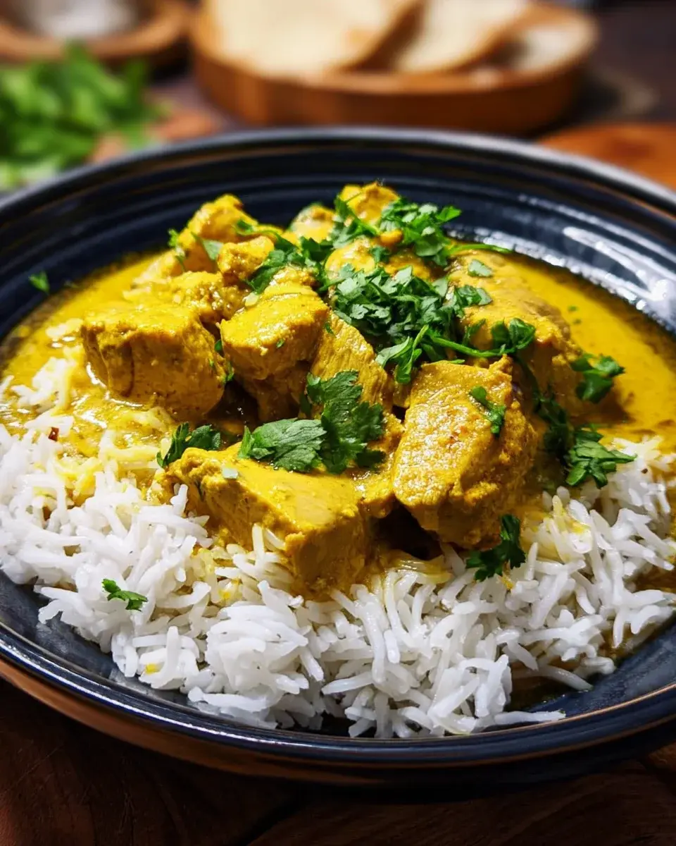 Cremiges Hähnchen-Curry mit Kokosmilch und Reis