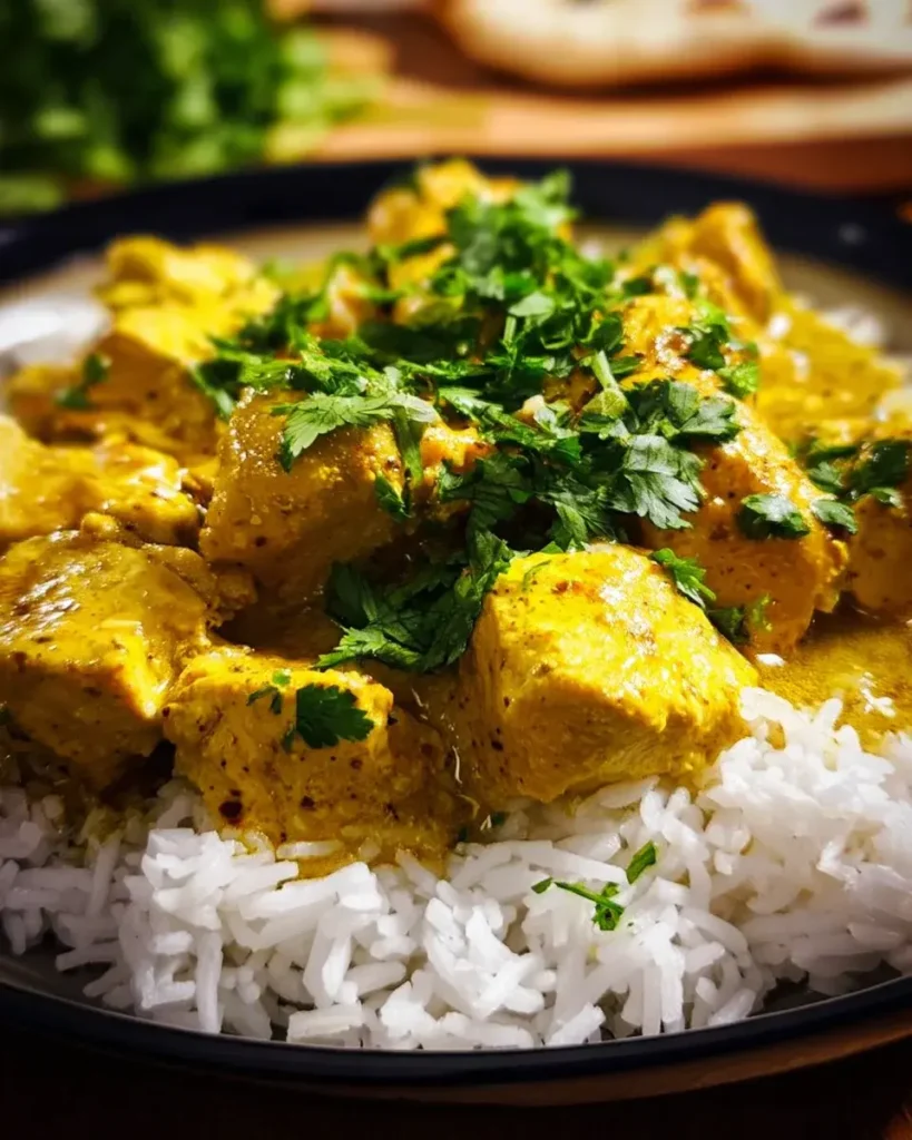 Cremiges Hähnchen-Curry mit Kokosmilch und Reis