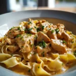 Cremiges Hyhnchenragout mit Bandnudeln