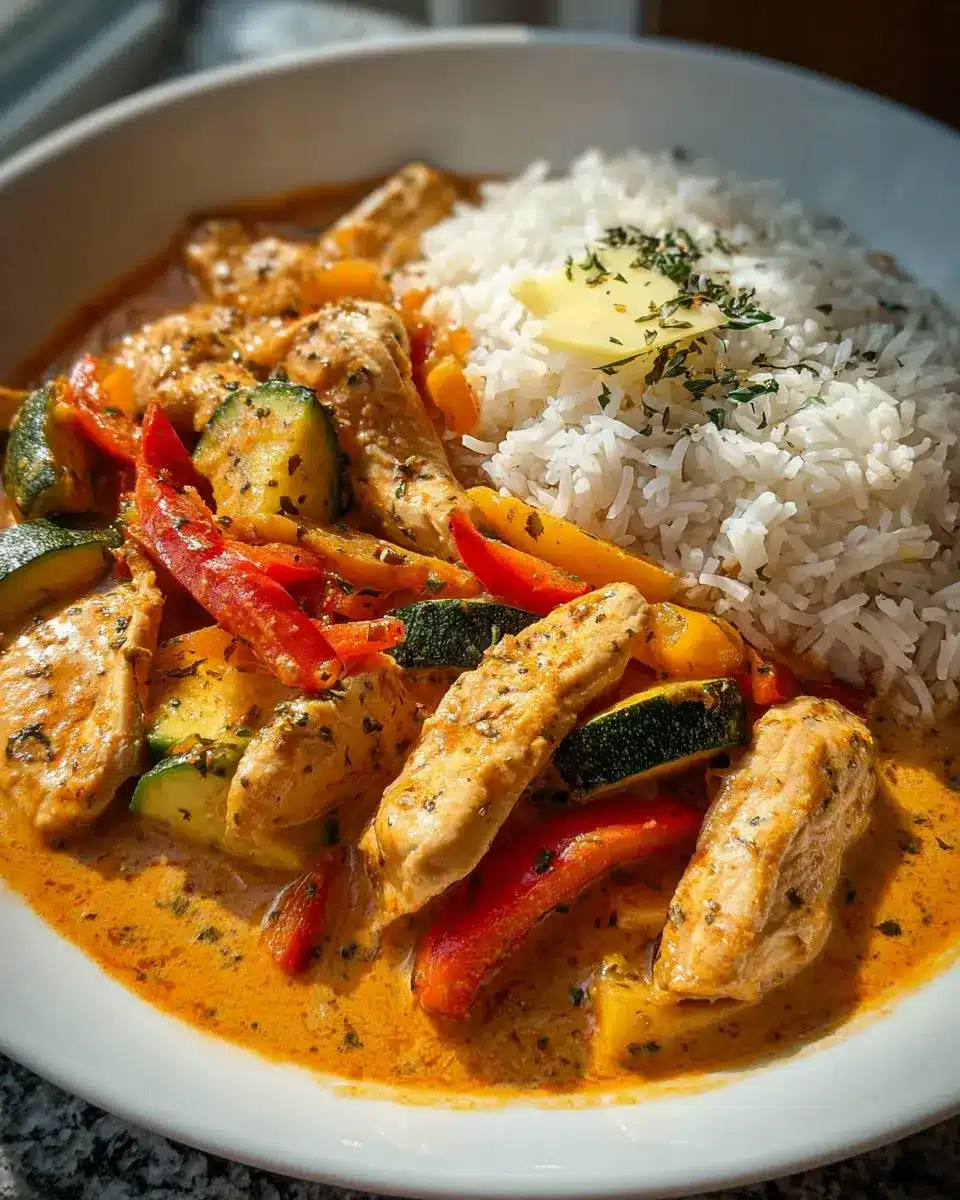 Cremiges Paprika Zucchini Hähnchen Rezept