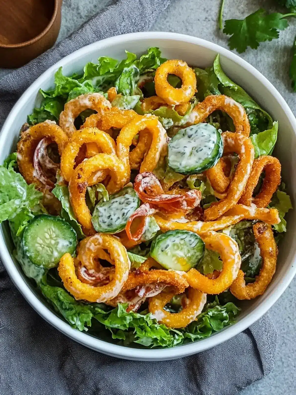 Curly Fries Salat cremiges Dressing