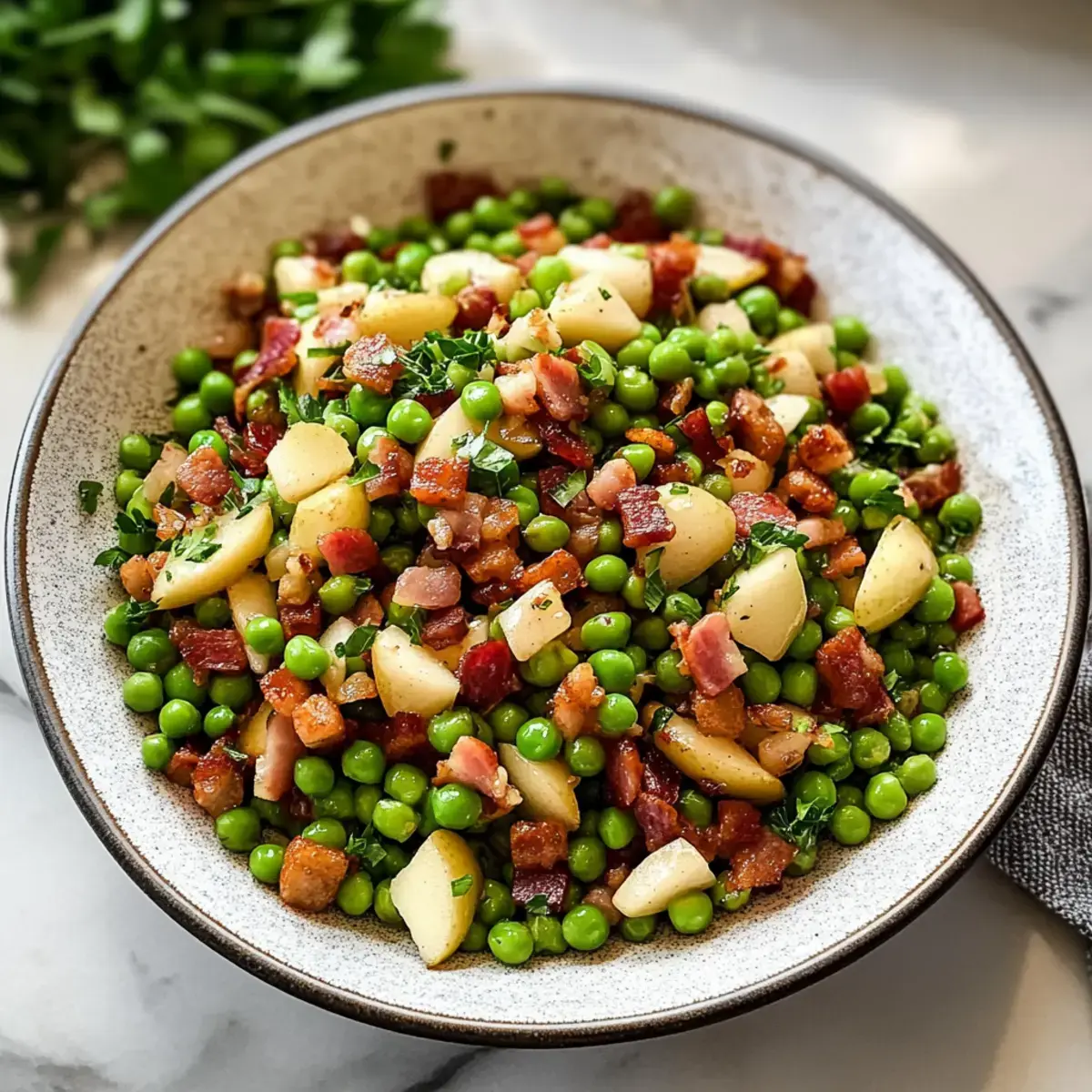Dankegeben Erbsen mit Pancetta