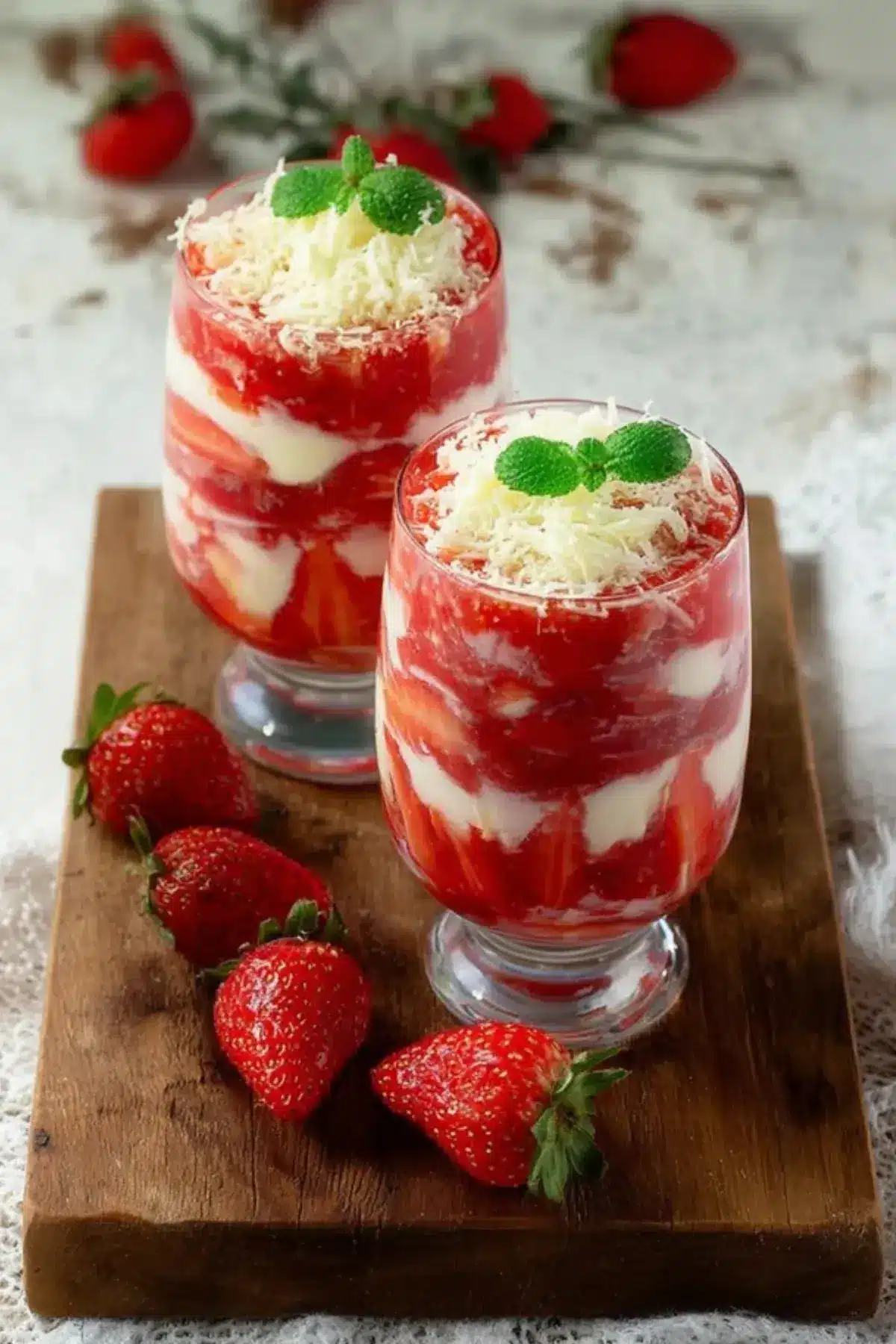Dessert im Glas mit Erdbeeren