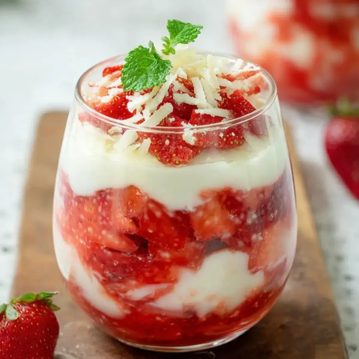 Dessert im Glas mit Erdbeeren