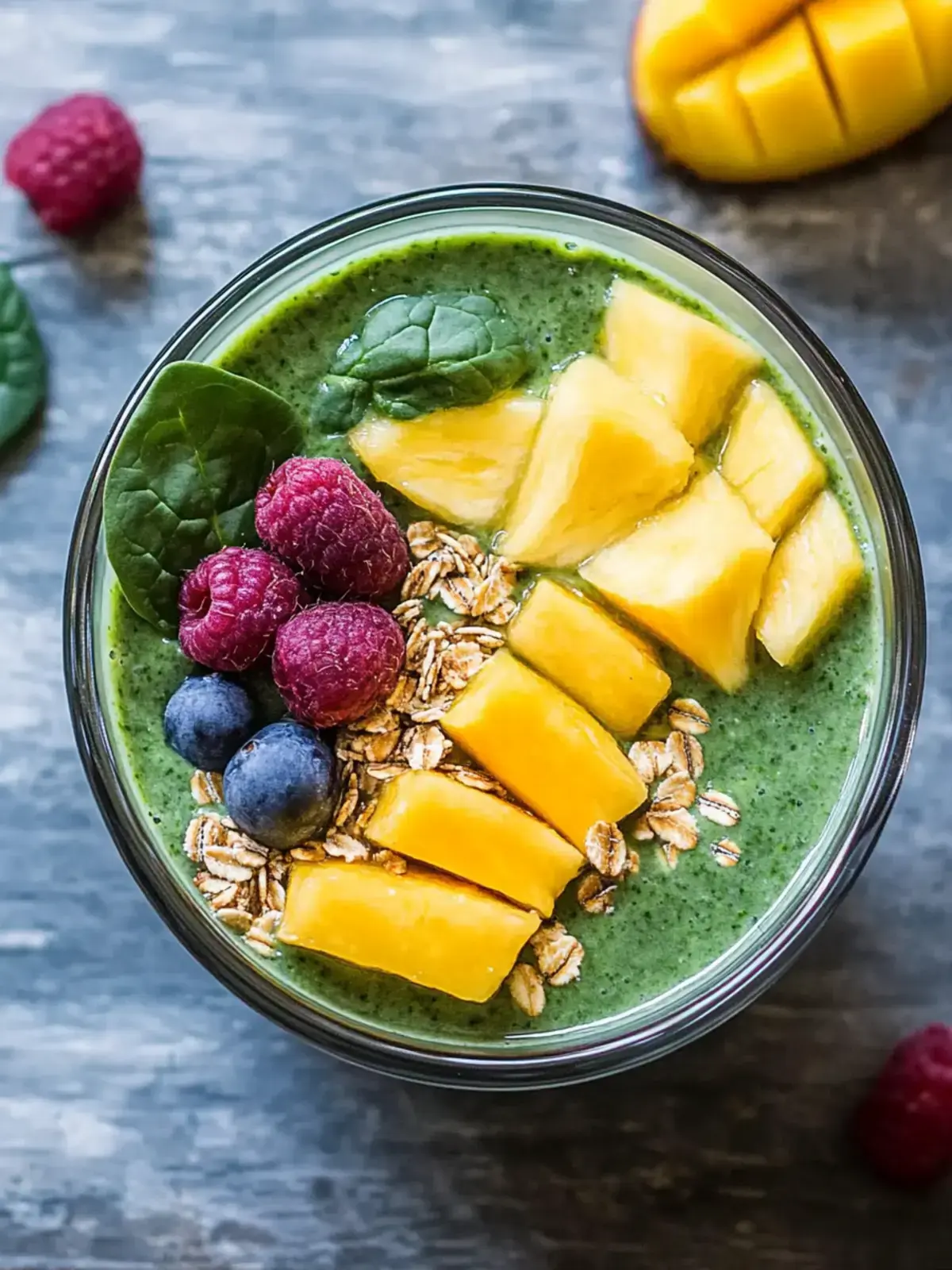 Detox Schüssel Spinat Mango Ananas