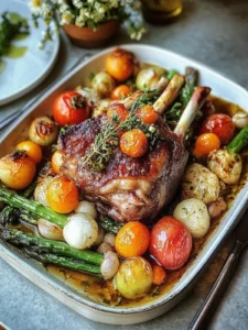 Deutsche Lammkeule im Gärtner-Stil mit frischen Frühlingsgemüse