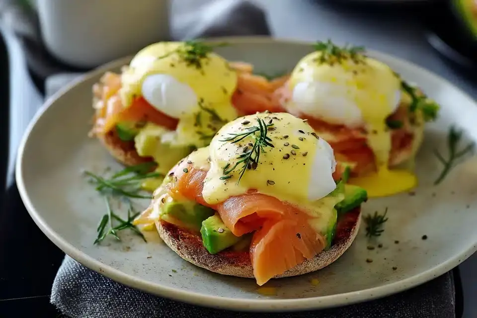 Eier Benedict mit Lachs und Avocado