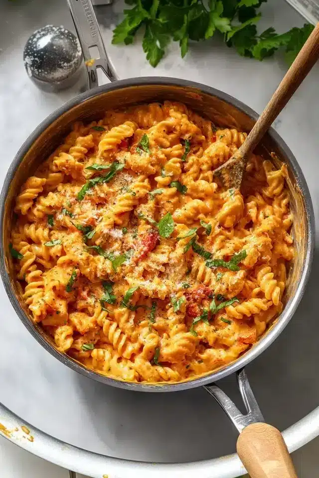 Ein Topf cremige Tomatennudeln in 30 Minuten