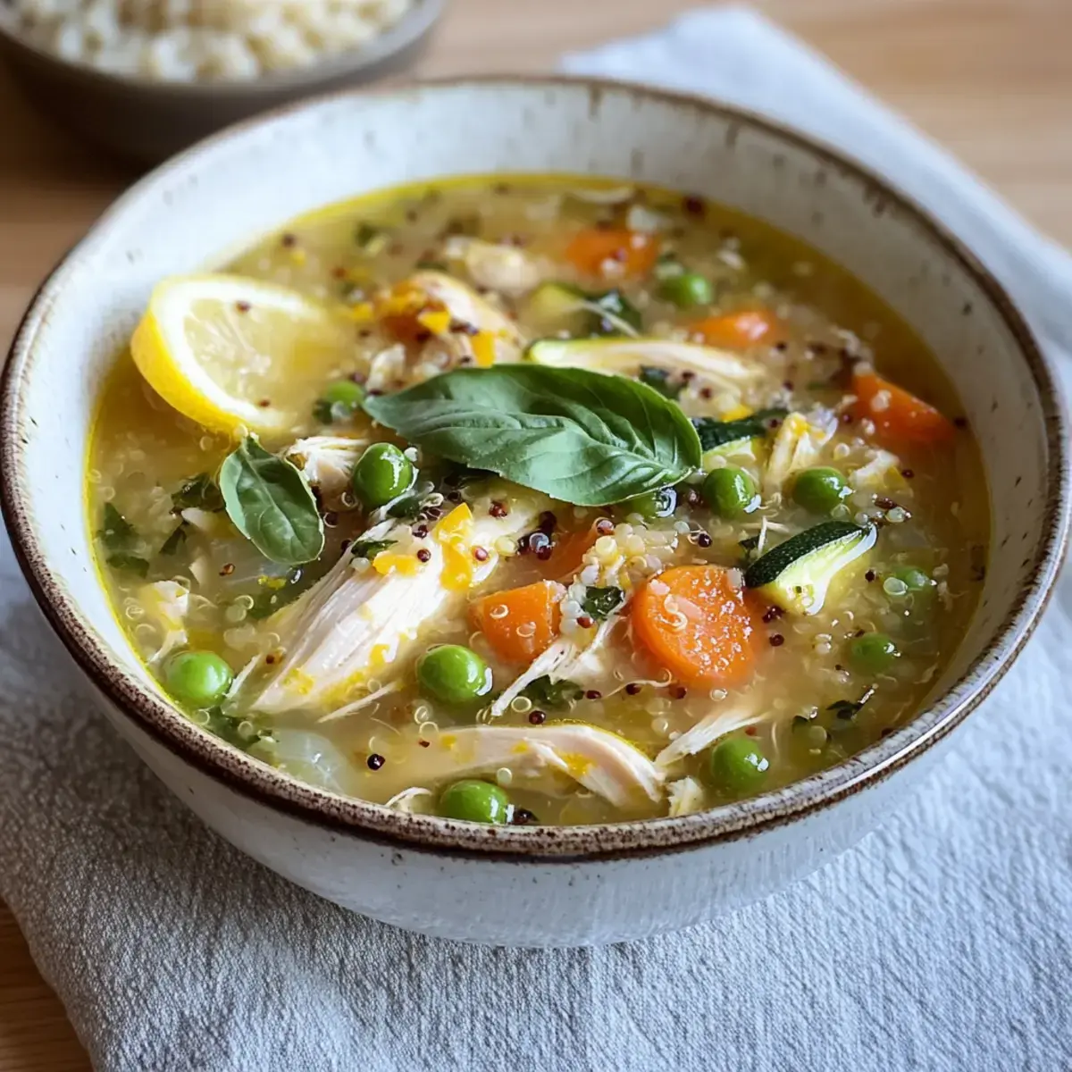 Einfaches Zitronenhühnchen-Suppe mit Frühlingsgemüse