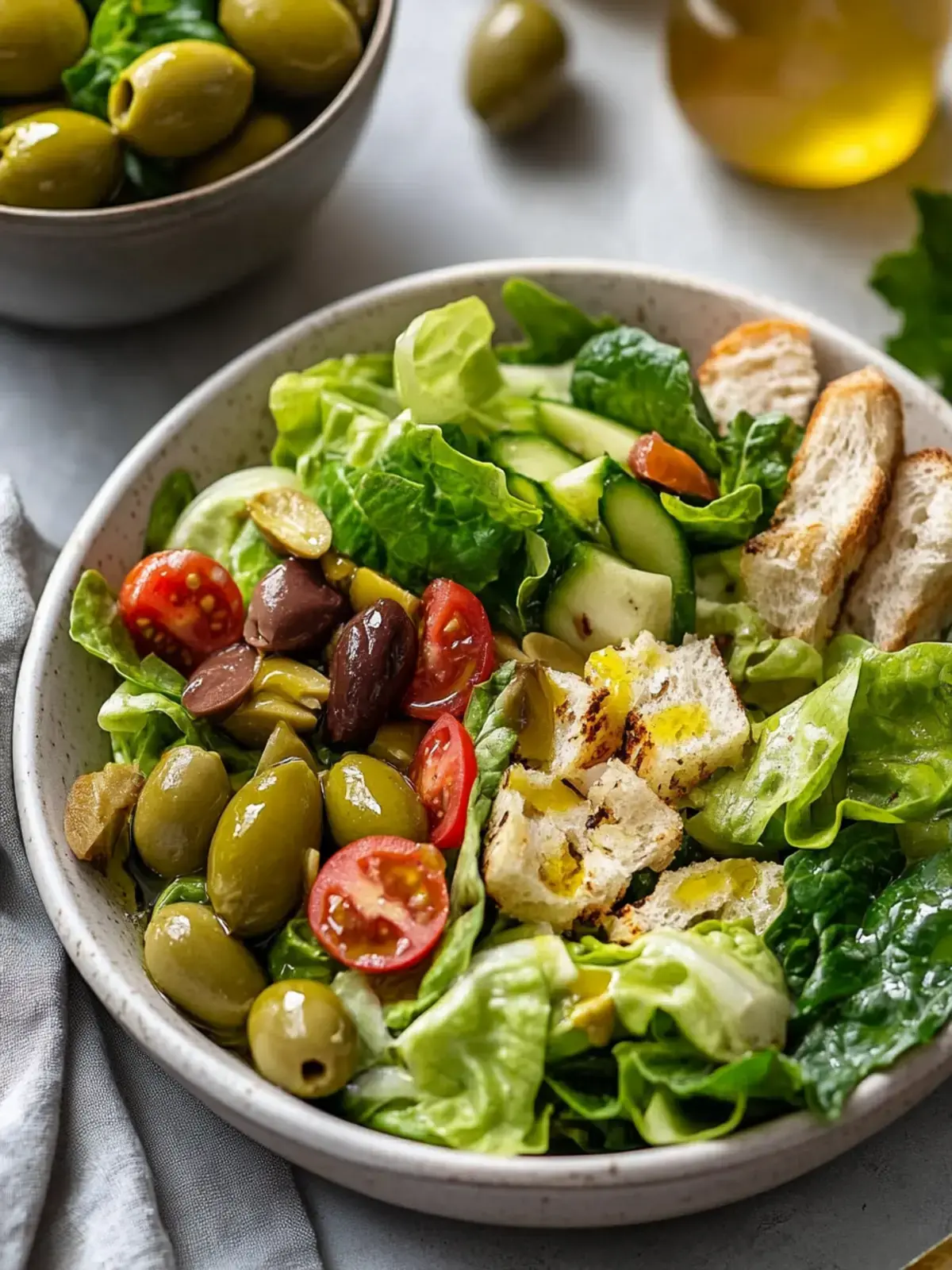 Eingelegter grüner Oliven-Bohnensalat