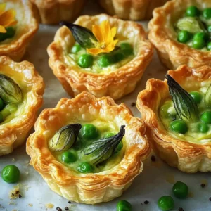 Erbsen Tartelettes mit Zucchiniblüten