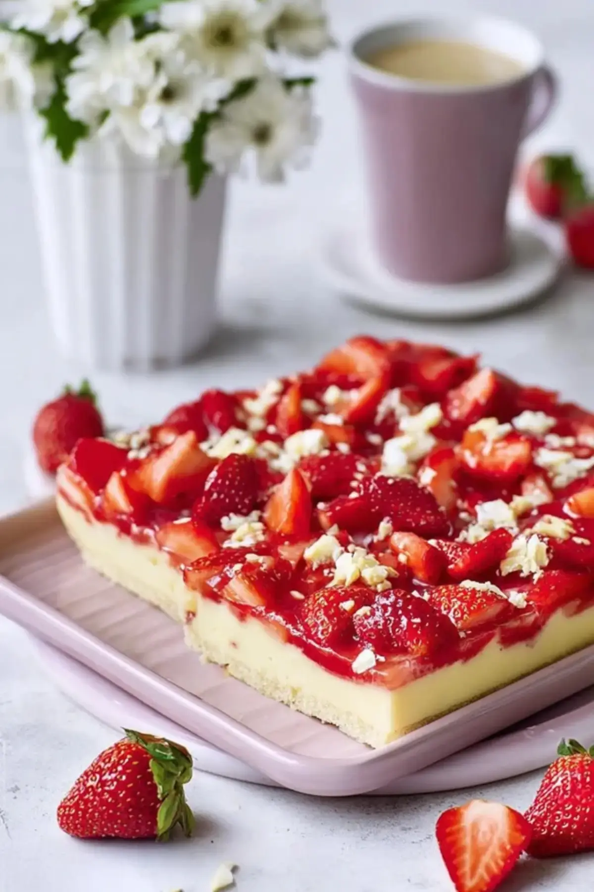 Erdbeer Vanillepudding Blechkuchen