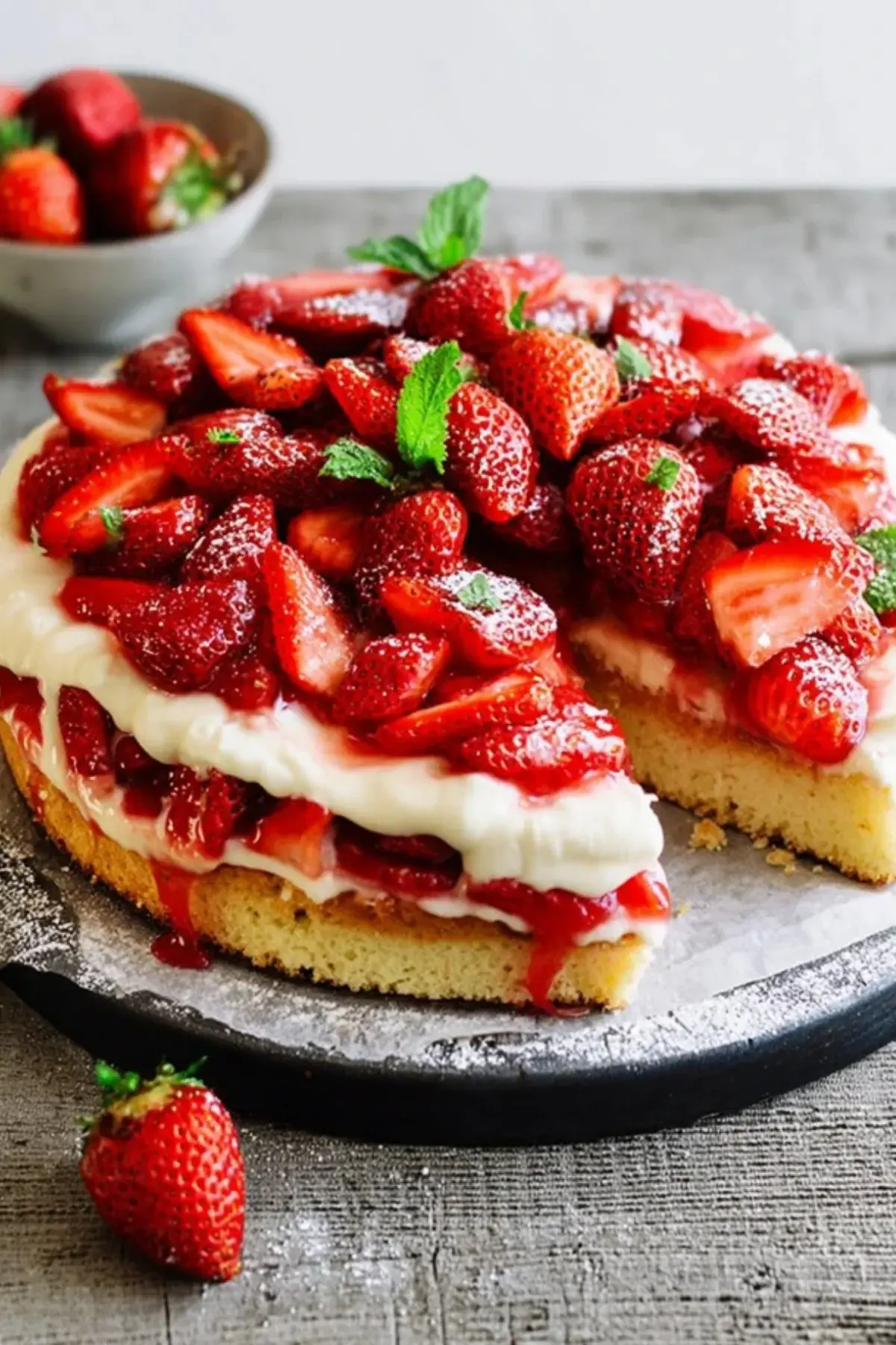 Erdbeerkuchen mit Biskuit