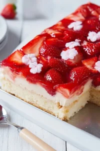Erdbeerkuchen vom Blech mit Pudding