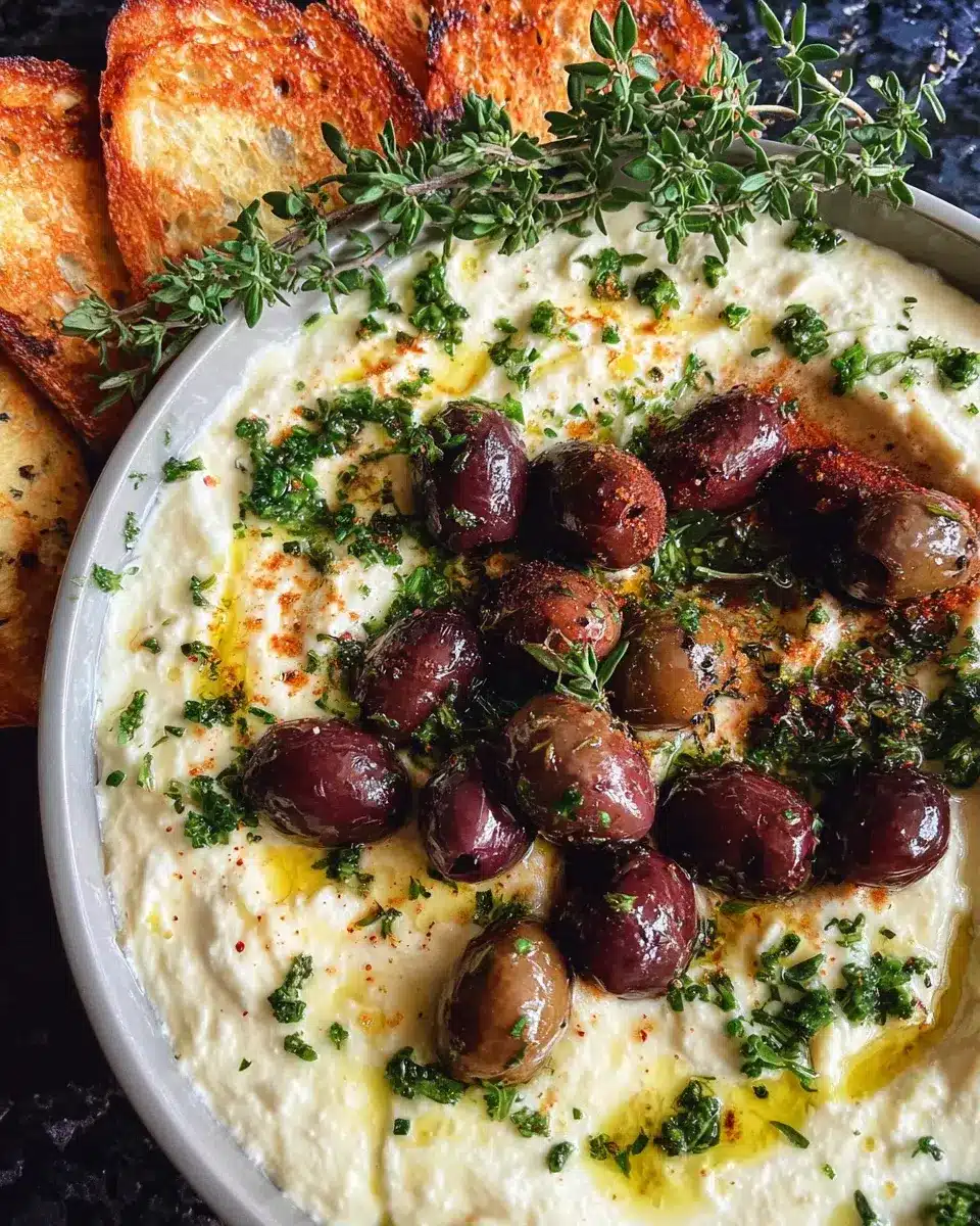 Feta Dip mit gerösteten Oliven schnelles Rezept