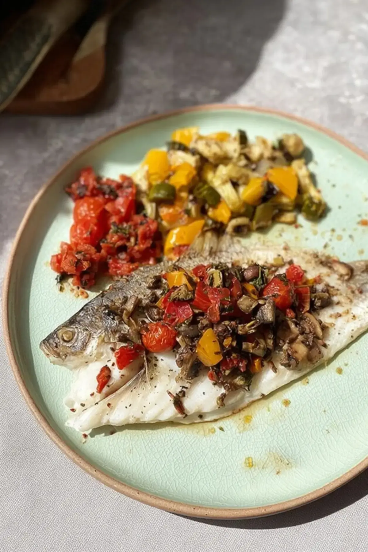 Fisch vom Blech mit mediterranem Gemüse
