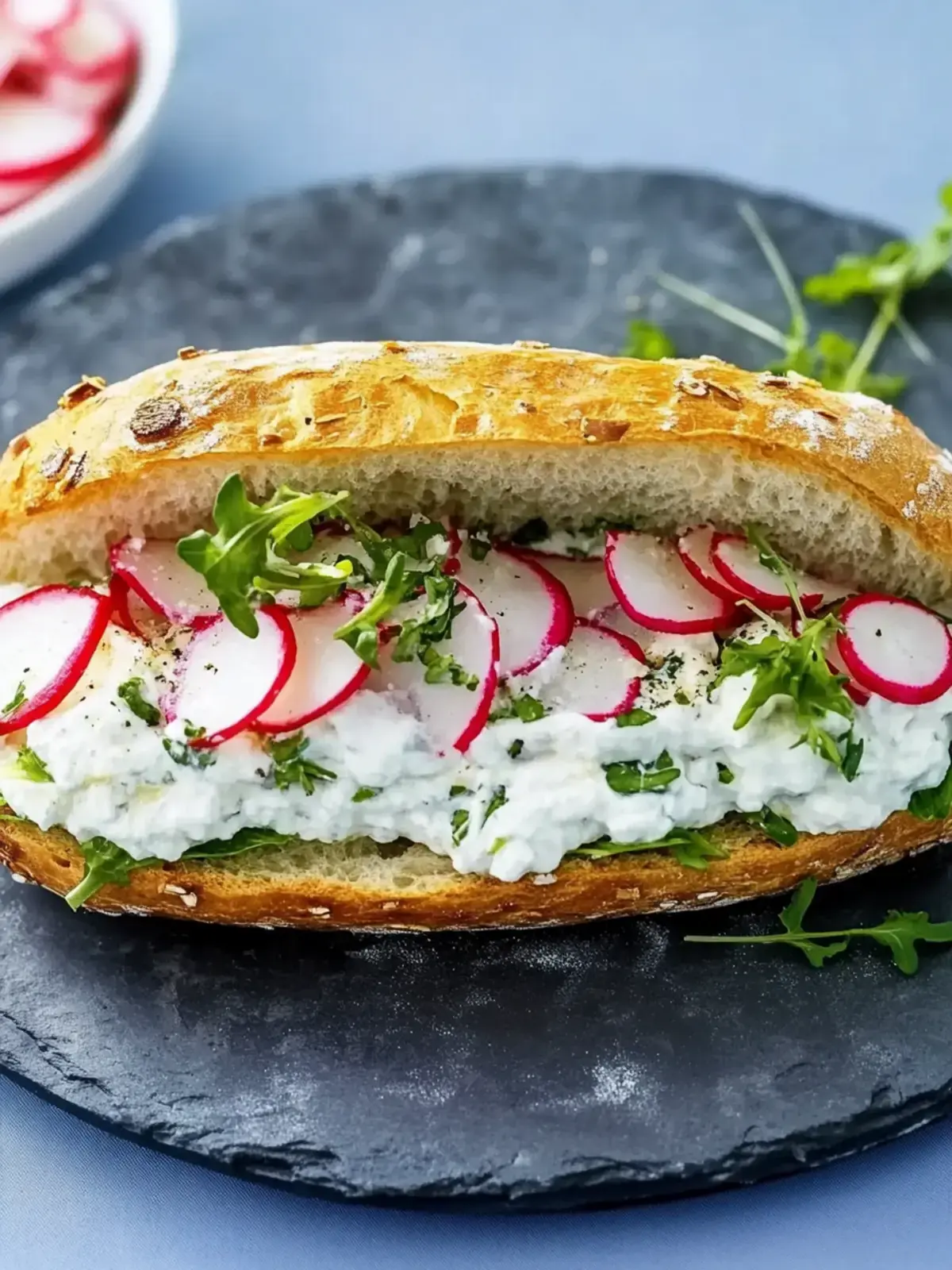 Frischkäse-Sandwich mit Radieschen und Kresse