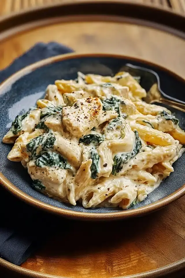 Frischkäse Spinat Hähnchen Pasta