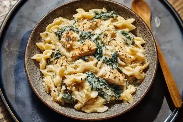Frischkäse Spinat Hähnchen Pasta einfach & cremig
